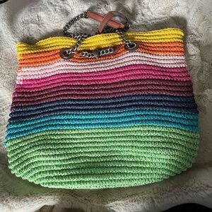 Kurt Geiger London Chelsea Raffia Tote in Multi/Rainbow.